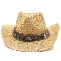 Wide Brim Hats Bucket Straw Western Cowboy Hat Hand Made Beach Felt Sunhats Party Cap For Man Woman Curling Sun Protection Unisex 230509