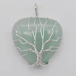Pendant Necklaces Handmade Tree Of Life Green Aventurine Stone Heart Wire Wrap Jewelry For Woman Gift S3167