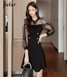 Casual Dresses Black Dress Korea Women Mesh Longsleeved Spring Autumn Female Round Neck Temperament Fashion Party Clubwear1503992