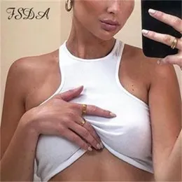 FSDA Summer 2023-7 White Women Crop Top Embroidery Sexy Off Shoulder Black Tank Top Casual Sleeveless Backless Top Shirts