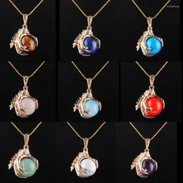 Pendant Necklaces Natural Gem Stone Beads Dragon Claw & Ball Lapis Crystal Jades Quartz Women Men Yoga Jewelry Chain 45cm IBN308