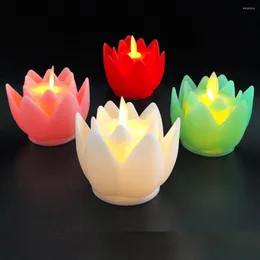 Night Lights 6X Electric Flower Candles Warm White Flicker LED Lotus Tea Light Battery Operate Bedside Lamp Portable Travel Pray