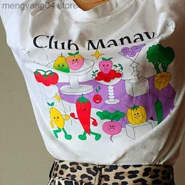 T-Shirt da donna 2022 Estate New Cute Frutta e verdura Stampa Donna Stampa sul retro T-shirt Cotone bianco Allentato Y2K T-shirt stile retrò T230510