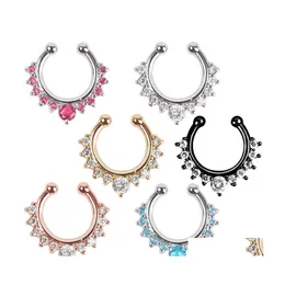 Nose Rings Studs 17X15Mm Zircon Fake Septum Piercing Ring Hoop For Girl Men Faux Body Clip Jewelry Nonpierced Drop Delivery Dhr9P