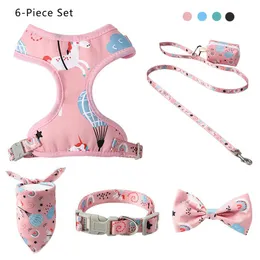 Carrier 6pcs/lot Adjustable Dog Collar Harness Leash With Poop Bag Dispenser Cute Bow Tie Puppy Dog Walking Harness Lead For Small Dogs