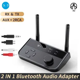 Bluetooth 5.3 Adaptador Aux Receiver TV Transmissor de computador 2-em-1 Recepção e transmissão 1 para 2