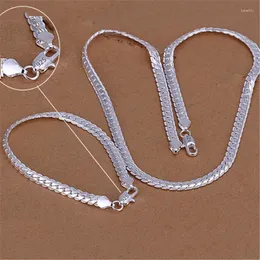 Chains 925 Sterling Silver Christmas Gifts European Style MM Flat Chain Necklace Bracelets Fashion For Man Women Jewelry Sets