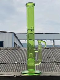 Ny stil rökrör grön bong 50mm bredd 3 inline perc till 4 Inv Splash 18 tum 18mm fog med den gröna CFL Horn Bowl välkommen att beställa