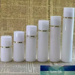 10 pz/lotto Imballaggio Bottiglie Bianco Pompa Airless Bottiglie Linea Dorata Bottiglia di Plastica Bottiglia di Lozione di Vuoto Moda