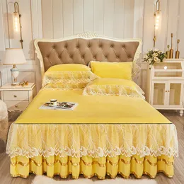 Yatak etek prenses dantel süt kadife yatak etek yastık kılıfı ile kızlar paspas yatağı etek yatak yatak örtüleri yatak kapağı kapak kaymaz sayfa 230510