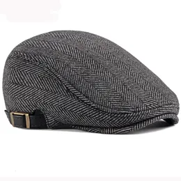 BERETS HT2888 Män högkvalitativ Autumn Winter Wool Hat Randig Ivy Sboy Flat Cap Artist Målare Manlig justerbar basker 230509