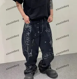 Xinxinbuy 남자 디자이너 Pant Summer Graffiti Baggy 바지 스트리트웨어 여성 살구 S-L