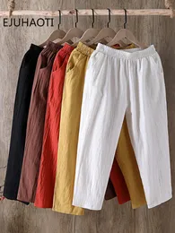 Spodnie damskie Capris Summer Fashion Worbgy Pocket Show Chierość Dziewiąte spodnie Kobieta Czysty kolor duży rozmiar swobodne spodnie z szeroką nogą Haren 230510
