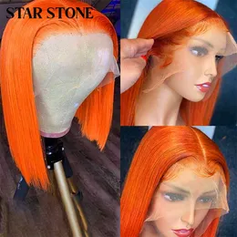 Saç perukları zencefil turuncu dantel ön kısa bob sarışın p4 27# 613# kırmızı 99j# pembe renk insan% 180 yoğunluk remy 230510