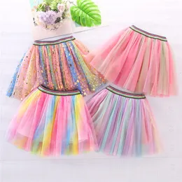 Kjolar barns regnbåge mesh tutu kjol för flickor kläder prinsessa barn födelsedag prinsessa show dans midja kjol 230510