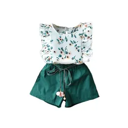 2023 Summer Baby Girl Ubranie urocze dzieci w kwiatach dziecięcych Dziewczynki Tops + Shorts 2 Sets Ubrania dla dzieci dla dziewcząt