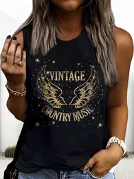 Women's Tanks Camis Vintage Country Music Tank Tops for Women Funny Letter Wings Print Sleeveless Shirts Causal Loose Fit Summer Tee Streetwear 230510
