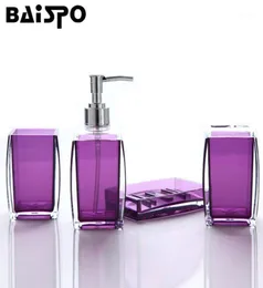Bath Accessory Set BAISPO Simple Acrylic Solid Color Bathroom 4pcs Accessories Products Wash Can Storage Kits11671581