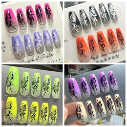 False Nails False Nails Handmade Butterfly Colorful False Nails Tips Short Coffin Stiletto Y2K Press On Nails Art Reusable Fake Nail With Glue DIY Gift 230509