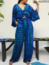 Etniska kläder Två stycken Set Africa Clothes African Dashiki Fashion Flower Print Suit Top Trousers Super Elastic Party for Women Outfits 230510