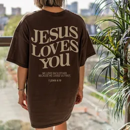 Women S T Shirt Kaus UKURAN BESAR Jesus Love You Christian Longgar Kami Saling Mencintai Atasan Estetika Katun Kasual Trendi Wanita 230509