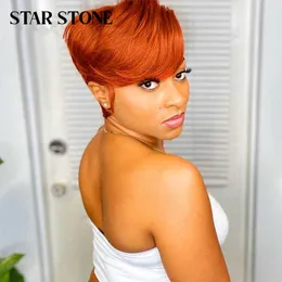 Hair Wigs Pixie Cut Lace Human for Women Straight Short Bob T Part Ginger Orange Frontal 230510