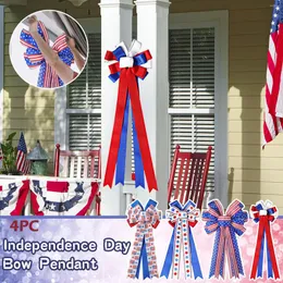 Decorative Flowers Day Bow Patriotic Large Wreath Decoration Independence Ribbon 4PC Imitation & Hangs