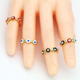 INS Style Multicolor Enameled Evil Eye Ring Gold Plated Adjustable Copper Rings Jewelry