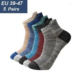 Meias masculinas 5 pares/lote Apring Men de alta qualidade Sports confortáveis ​​de malha anti-odor de malha e tornozelo eu38-47