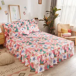Bedkjol Grace Floral Bed Kjol Non-Slip Double-Layer Bed Cover Bekväma sängöverdrag Queen King Soft Home Textile No Fade Bedding 230510