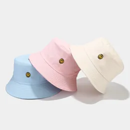 Designer Bucket Hat Smiling Face Embroidery Bucket Hat Male and Female Students Simple Small Fresh Basin Hat Goes with Everything