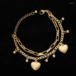 Braccialetti di collegamento Bracciale multistrato a forma di cuore in acciaio inossidabile retrò per donna Boho Fashion Luxury Jewelry Charm Party 2023