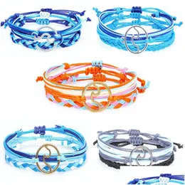 Chain New 3Pcs/Set Waterproof Wax Rope Handmade Woven Bracelet For Woman Men Lover Fashion Colorf Braided Wave Shape Charm D Dhgarden Dh1Ih