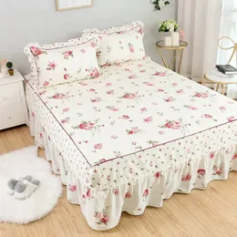 Sängkjol Ciled Pastoral Style Sets Bed Sheet 100% Pure Cotton Bed Cover Floral Bed Kjol Single Piece For Girl Princess Room Bedding 230510