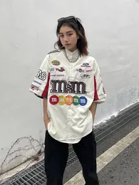 女性S TシャツKemeja Bisbol Bordir Retro Amerika Kaus Lengan Pendek Hip Hop Harajuku Seragam Mode Kasual Streetwear Vintage 230509