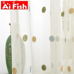 Curtain Colorful Circle Embroidery Sheer s For Living Room Drapes White Window Screen Cotton Linen Bedroom Tulle ZH0355 230510