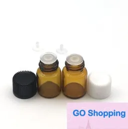Garrafa de vidro de óleo essencial de qualidade com redutor de orifício Siamese plug plug perfume garrafas de amostra de 2 ml de frascos âmbar 100pcs 2cc