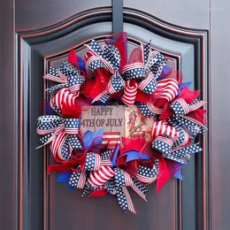 Decorative Flowers 4th Of July Independence Day Handmade Ribbon Wreath Door Hanging National Decorations Family Holiday House Dress Up
