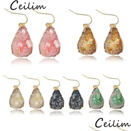 Dangle Chandelier New Designer Colof Handmade Resin Druzy Natural Stone Earrings For Women Gold Plating Waterdrop Shape Ea Dhgarden Dhdrl