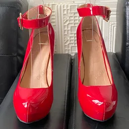 Olomm Handmade Women Spring Pumps Hidden Platform Ankle Strap Sexy Stiletto Heels Round Toe Pretty Red Party Shoes US Size 5-20