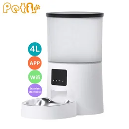 Alimentazione PetQueue APP Wifi 4L Alimentatore automatico per animali domestici Impostazione del tempo Ciotola per cibo per cani gatto Dispenser di cibo in acciaio inossidabile Alimentatore intelligente per animali domestici