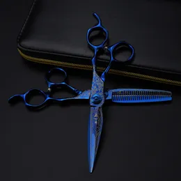 Hair Scissors Profesional 6 Tiro Kelas Atas Biru Damaskus Rambut Memotong Alat Tukang Cukur Penipis Penata 230510