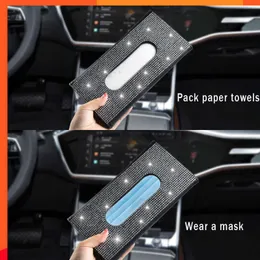 Car Sun Visor Rhinestone Tissue Box Luxury Towel Napkin Holder High-end Paper Box Bling Auto Interior Storage Car Acessories