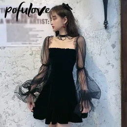 Casual Dresses Gaun Y2k Rok Mini Wanita Hitam Gaya Seksi Atasan Tabung Berlipat Tulle Lengan Panjang Bahu Terbuka Prom Pendek Musim Panas Gotik 230510