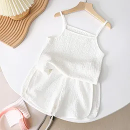 Kläder sätter White Camisole Set for Girl Costume Summer 2023 Baby Clothes Tank Top Shorts 2 -Stycke Toddler Girl's Vest Home