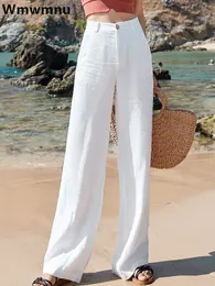 レディースパンツS Celana Pantai Kaki Lebar Linen Katun Kasual Pantalon Longgar Boho Olahraga Pinggang Tinggi Baggy Lurus Solid Wanita 230510