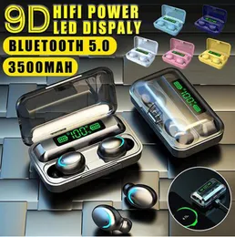 F9-5C F9-35 TWS BLUETOOTH 5.0 EARPHONES 안드로이드 iOS 스마트 핸드 폰 대 M10 F9-10 5의 마이크 핸즈프리 충전 케이스가있는 충전식 스마트 터치 무선 헤드폰