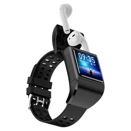 2 I 1 Android Smart Watch TWS Bluetooth Earphone ECG Heart Rate Blood Pressure Fitness Tracker Touch Display iOS Wireless Earbuts med smartwatch reloj Inteligente