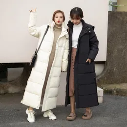 Kvinnors dike rockar ner vadderade kvinnor 2023 vinter X-långa huva vindbrytare mode koreansk version lös förtjockad damer varm kappa
