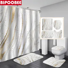 Shower Curtains Gold Crack Luxury Marble Bathroom Curtain Waterproof Fabric Bath Nonslip Rug Toilet Cover Mat Pedestal Carpet 230510